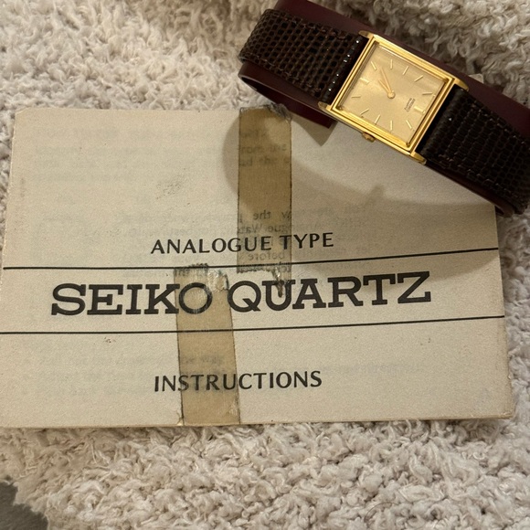Vintage Seiko Quartz Gold Dial with Brown Strap Watch